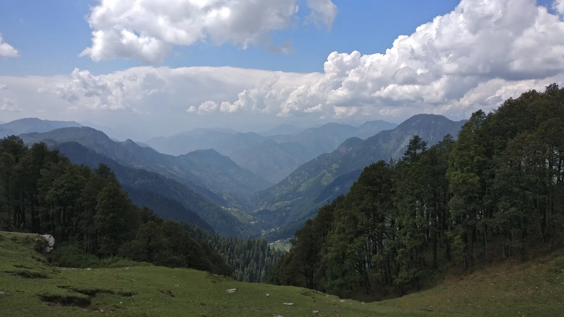 Forested ridges falling away below Jalori Pass