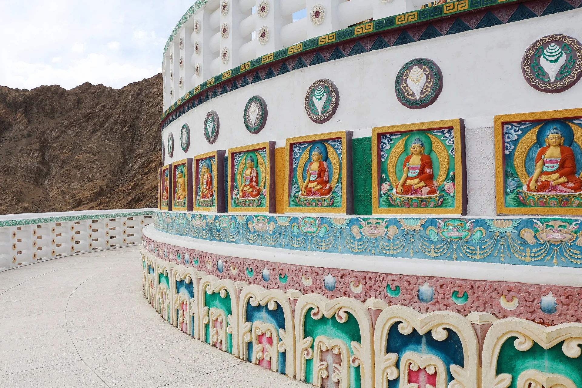The painted walls of the Shanti Stupa, Leh