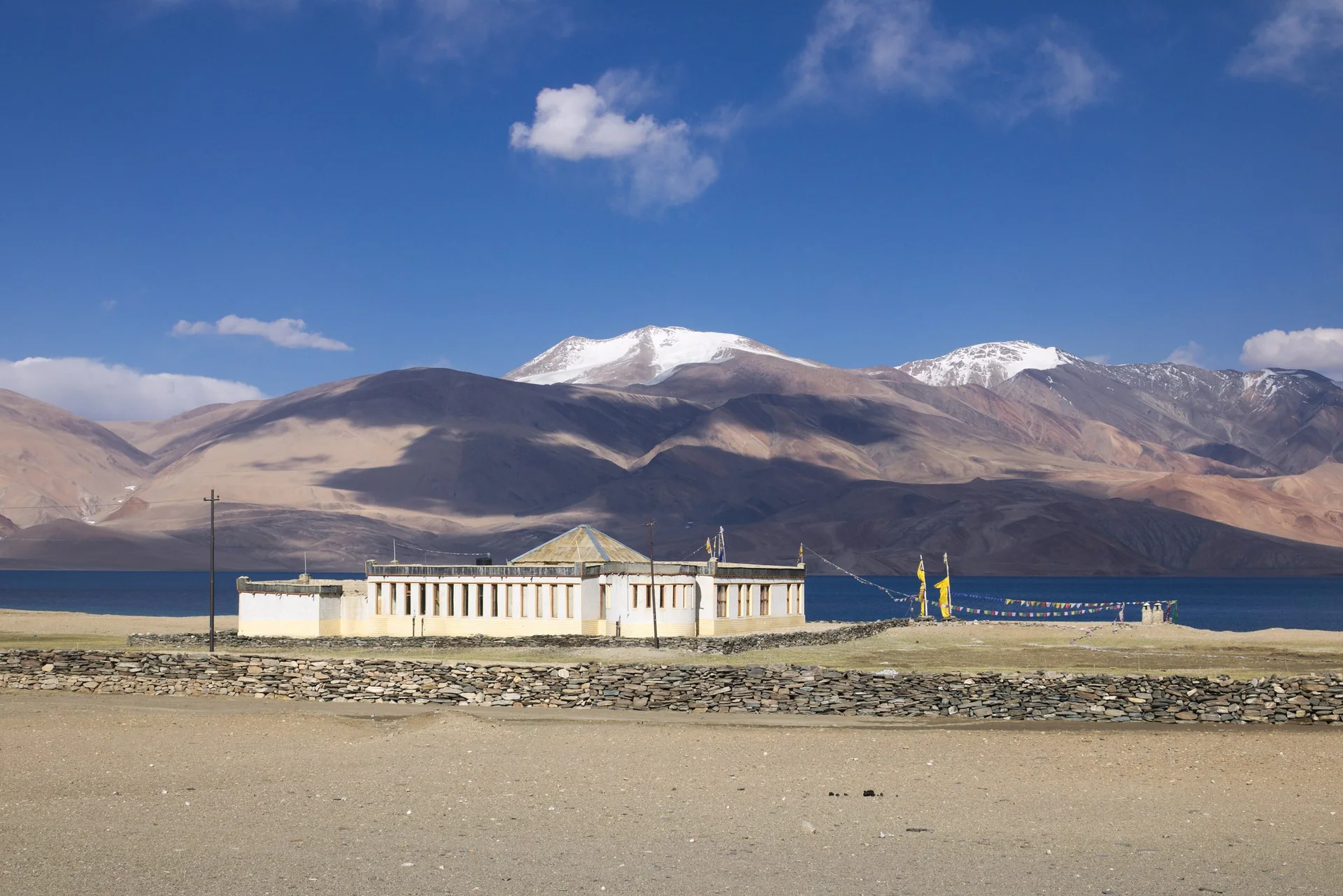 Tso Moriri lake and the mountains behind Karzok