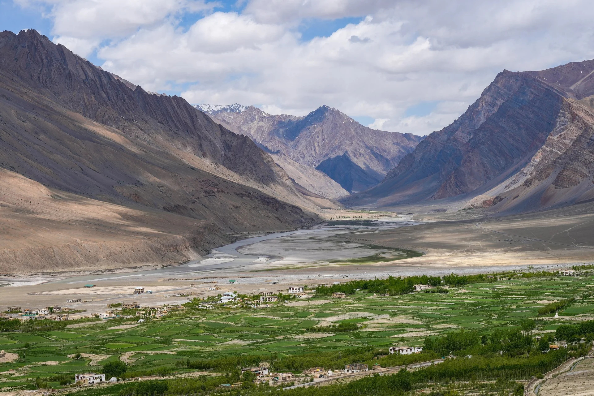 Green fields at Zangla beside the Zanskar river