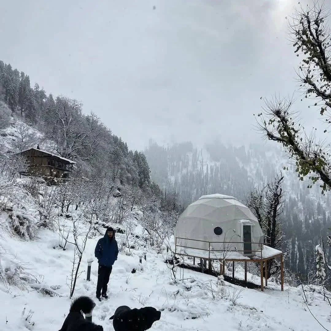 A dome tent in the snow