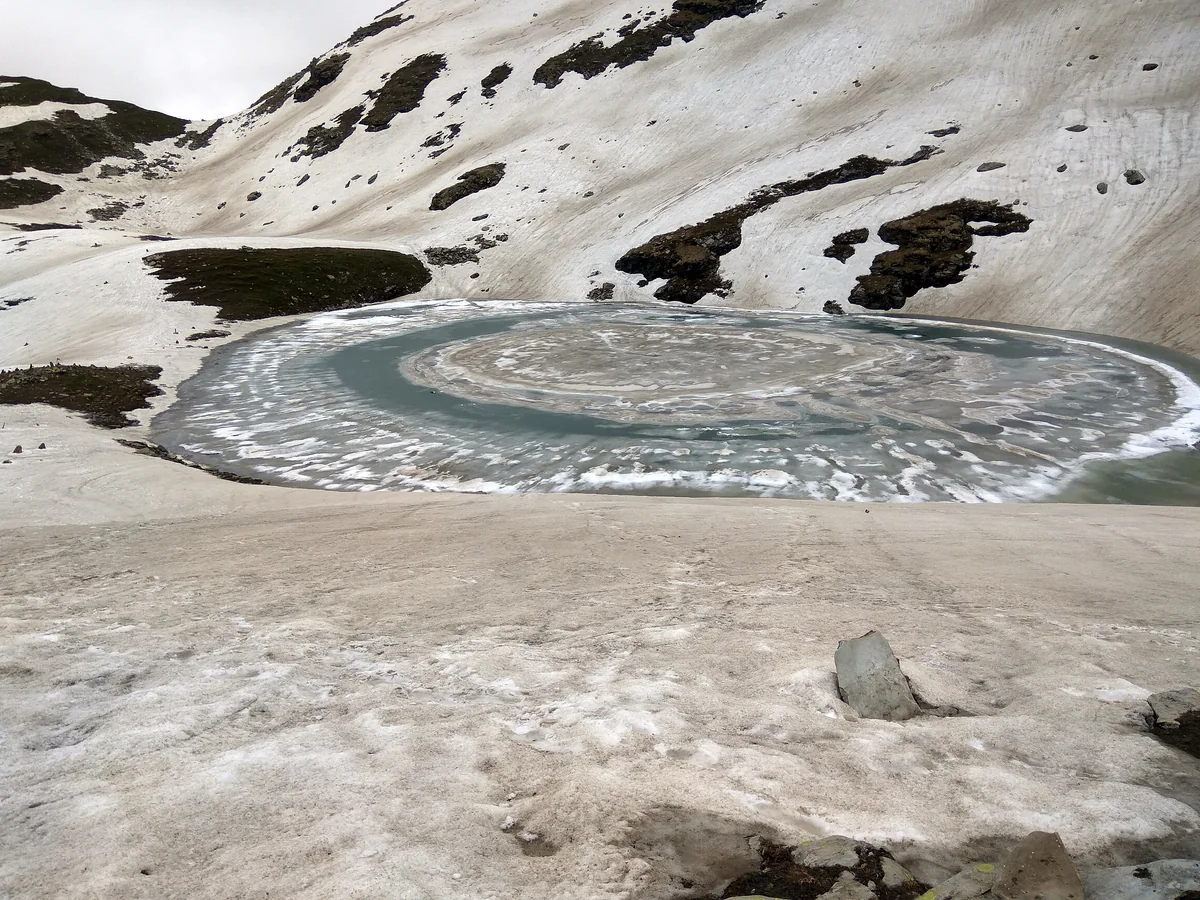 Bhrigu Lake half frozen in early summer