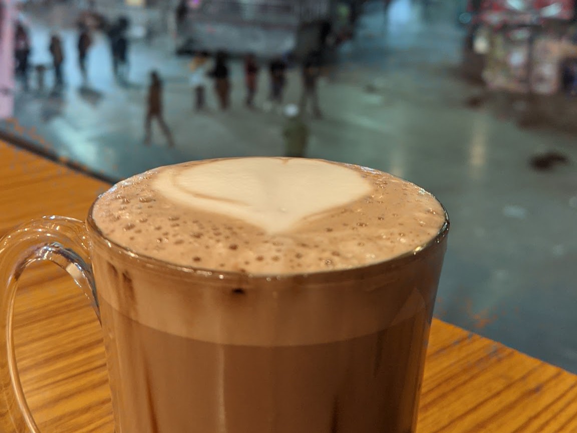 Milk coffee over Mall Road at night