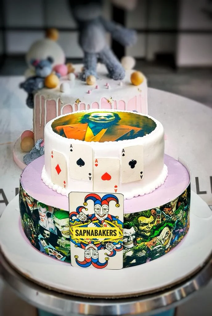 A two-tier playing-card cake