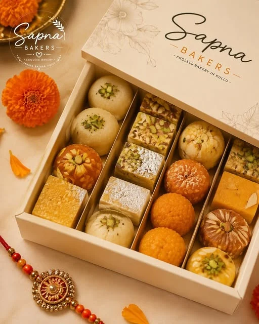 A Sapna Bakers gift box of assorted mithai