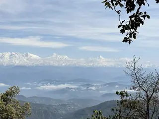 Binsar Wildlife Sanctuary and Zero Point — oak forest and the snow range above Almora