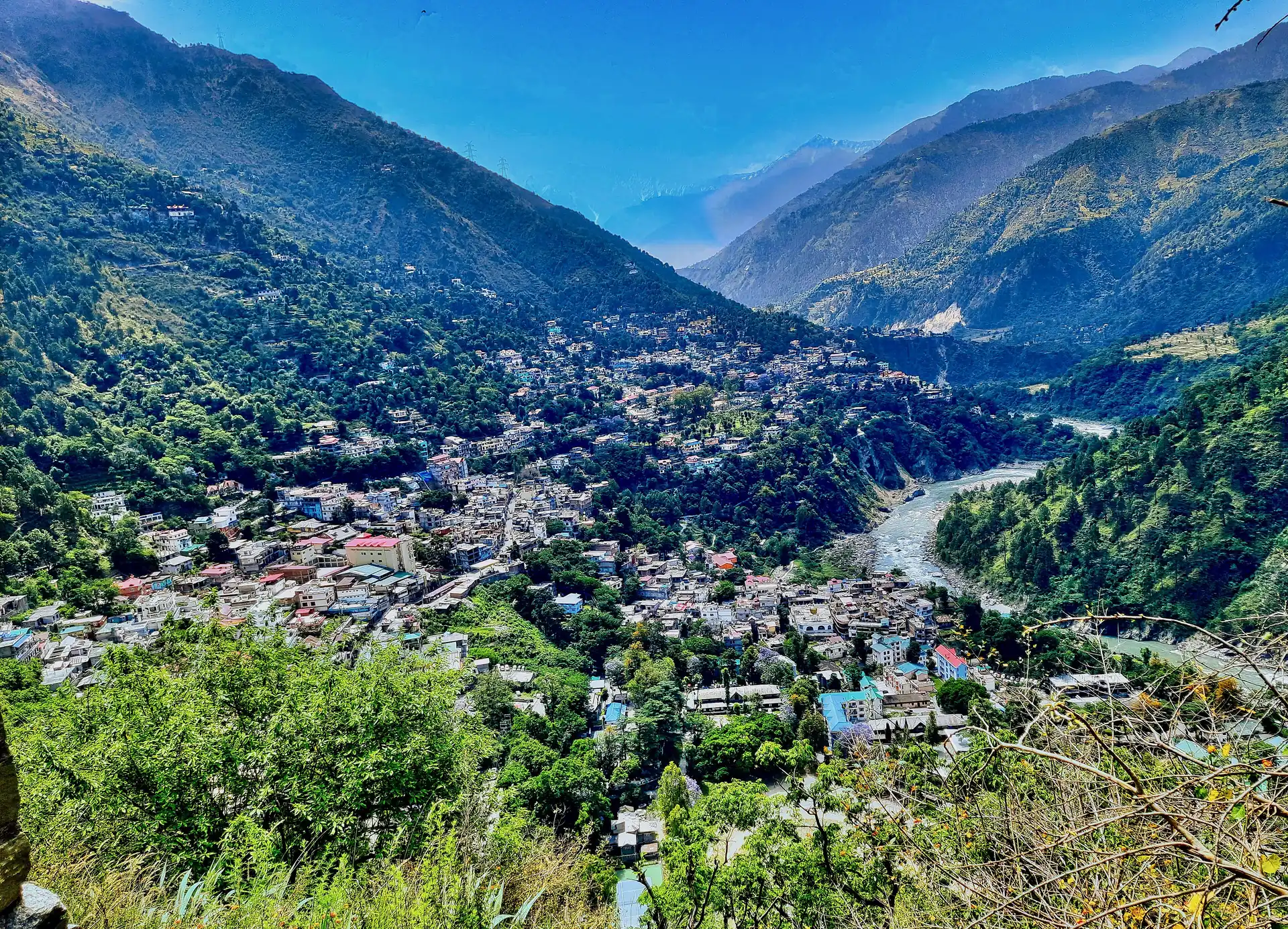 Chamba town on the bank of the Ravi, seen from the hillside above
