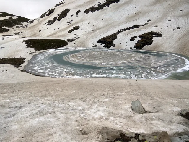Bhrigu Lake half frozen in early summer