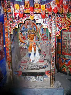 A statue of Manjushri inside Lhalung Gompa
