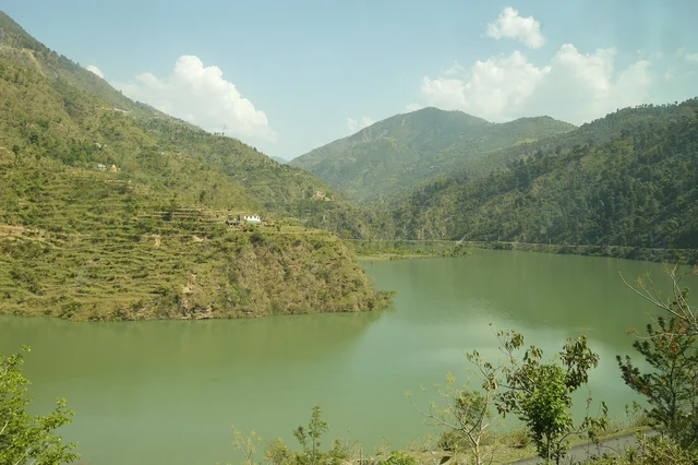 The Pandoh reservoir held in a narrow gorge on the Beas