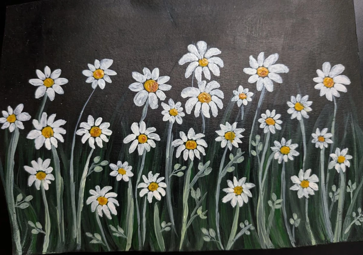 Daisies After Dark — Acrylic on paper