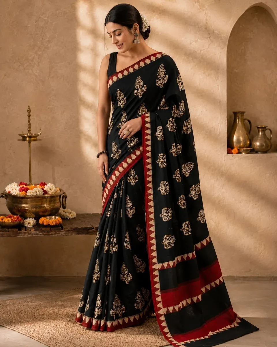 Ajrakh Linen Saree (view 2 of 5)