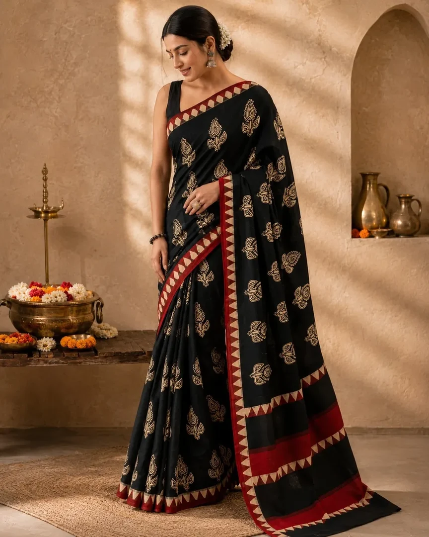 Ajrakh Linen Saree