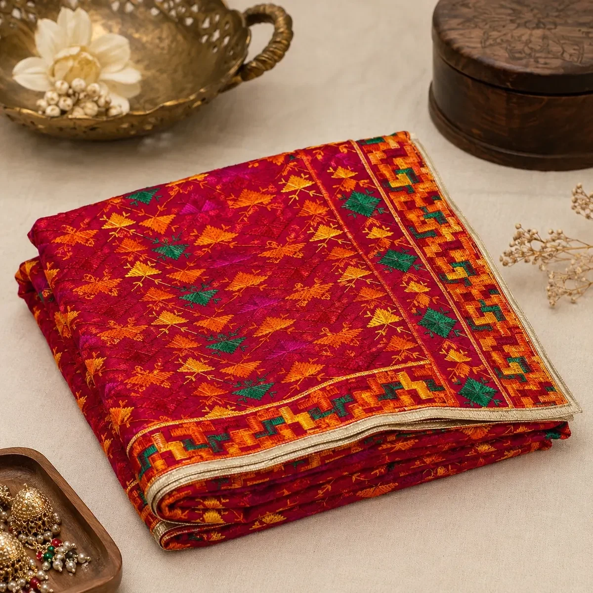 Authentic Handmade Punjabi Phulkari Dupatta