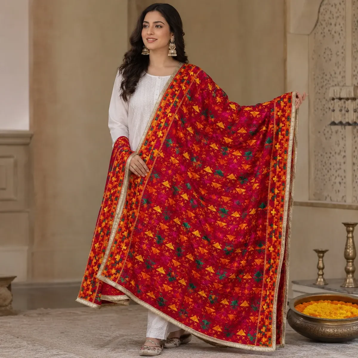 Authentic Handmade Punjabi Phulkari Dupatta