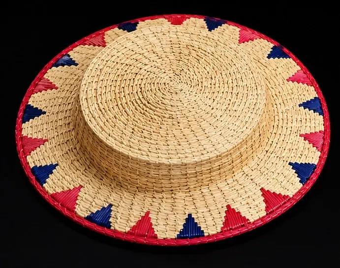 Handcrafted Bamboo woven Hat (Red & Blue)