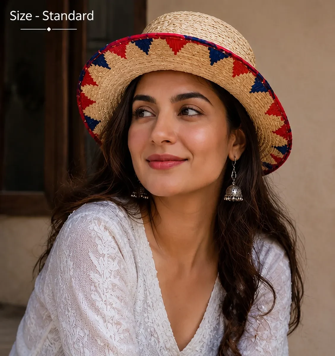 Handcrafted Bamboo woven Hat (Red & Blue)
