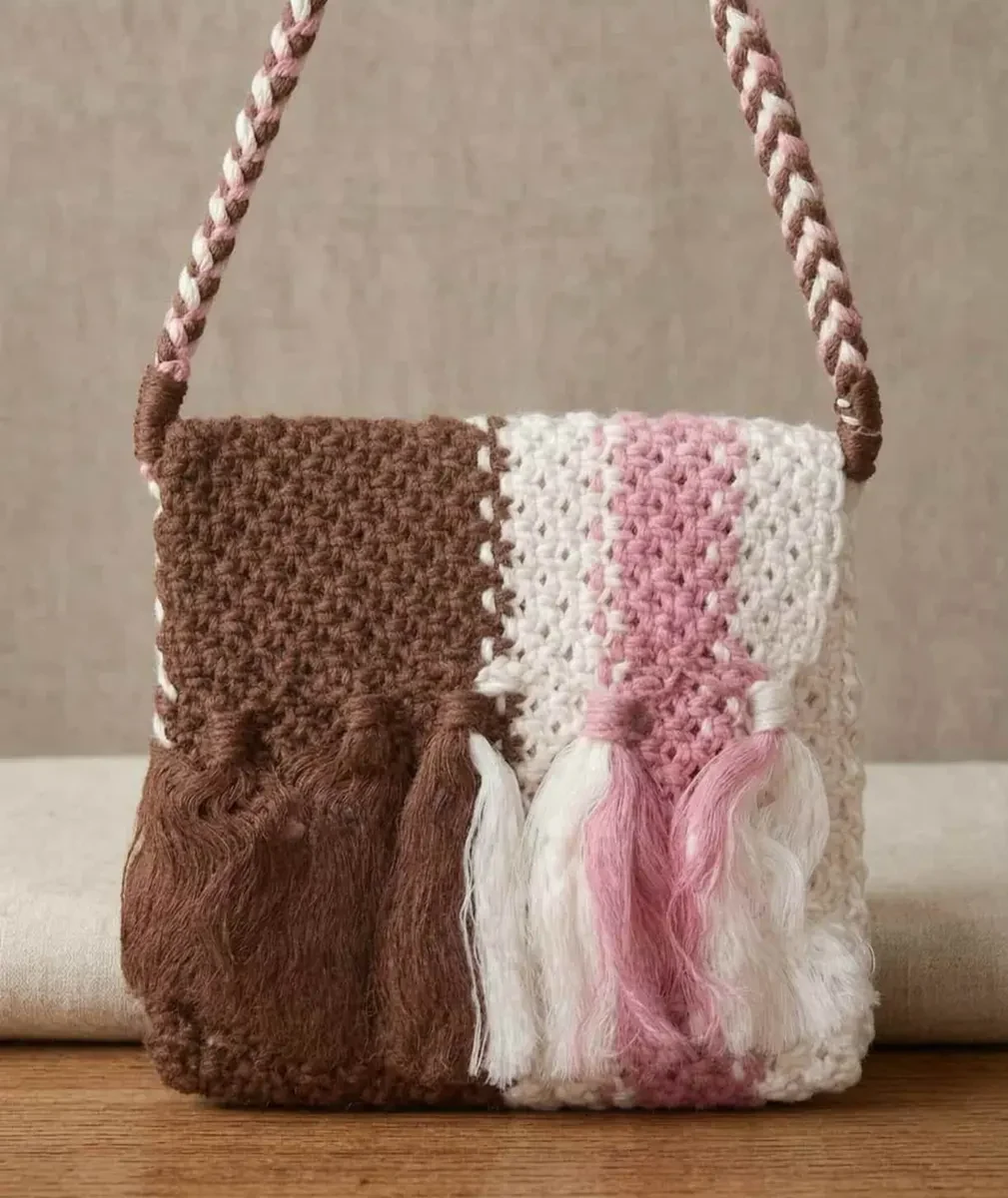 Handcrafted Crochet Sling Bag with Tassel Detail