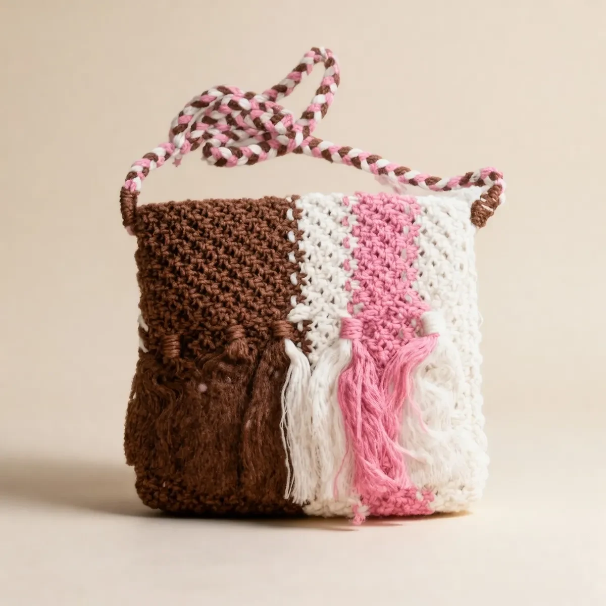 Handcrafted Crochet Sling Bag with Tassel Detail