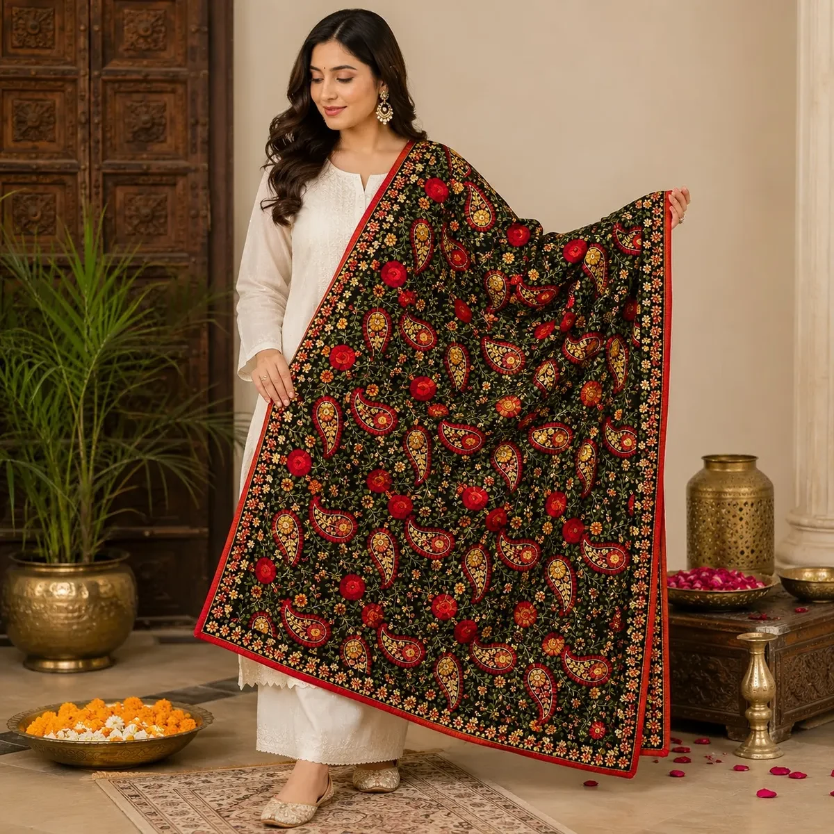 Handcrafted Floral Punjabi Phulkari Dupatta