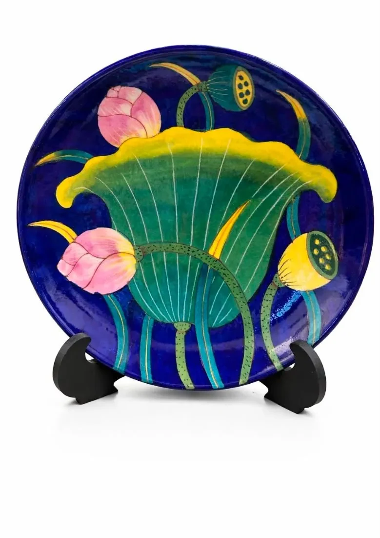 Handcrafted Jaipur Blue Pottery Lotus Wall Plate – 8 Inch