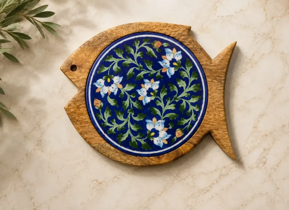 Handcrafted Jaipur Blue Pottery Serving Platter – 11 Inch