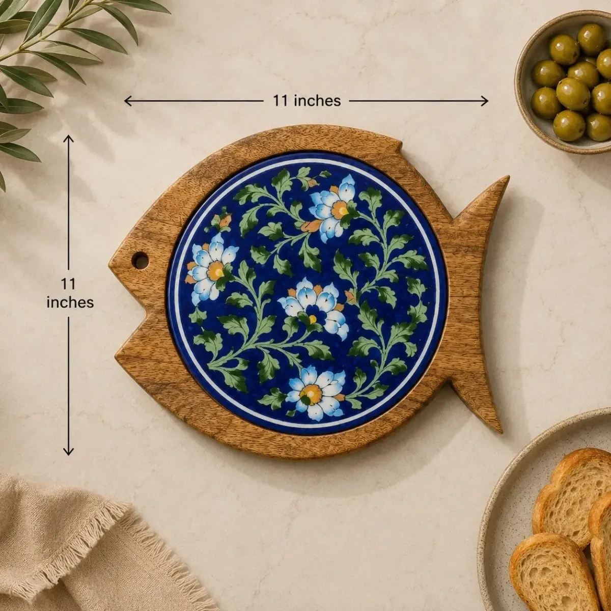 Handcrafted Jaipur Blue Pottery Serving Platter – 11 Inch