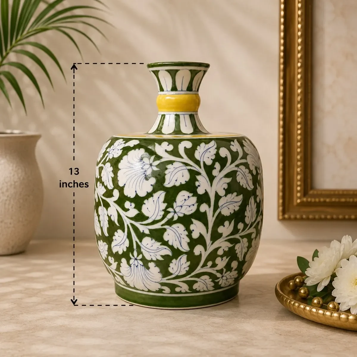 Handcrafted Jaipur Blue Pottery Surai Vase – 13 Inch