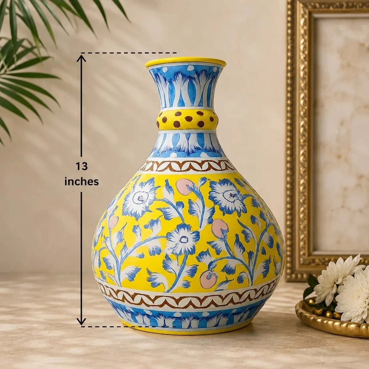 Handcrafted Jaipur Blue Pottery Surai Vase – 13 Inch V2
