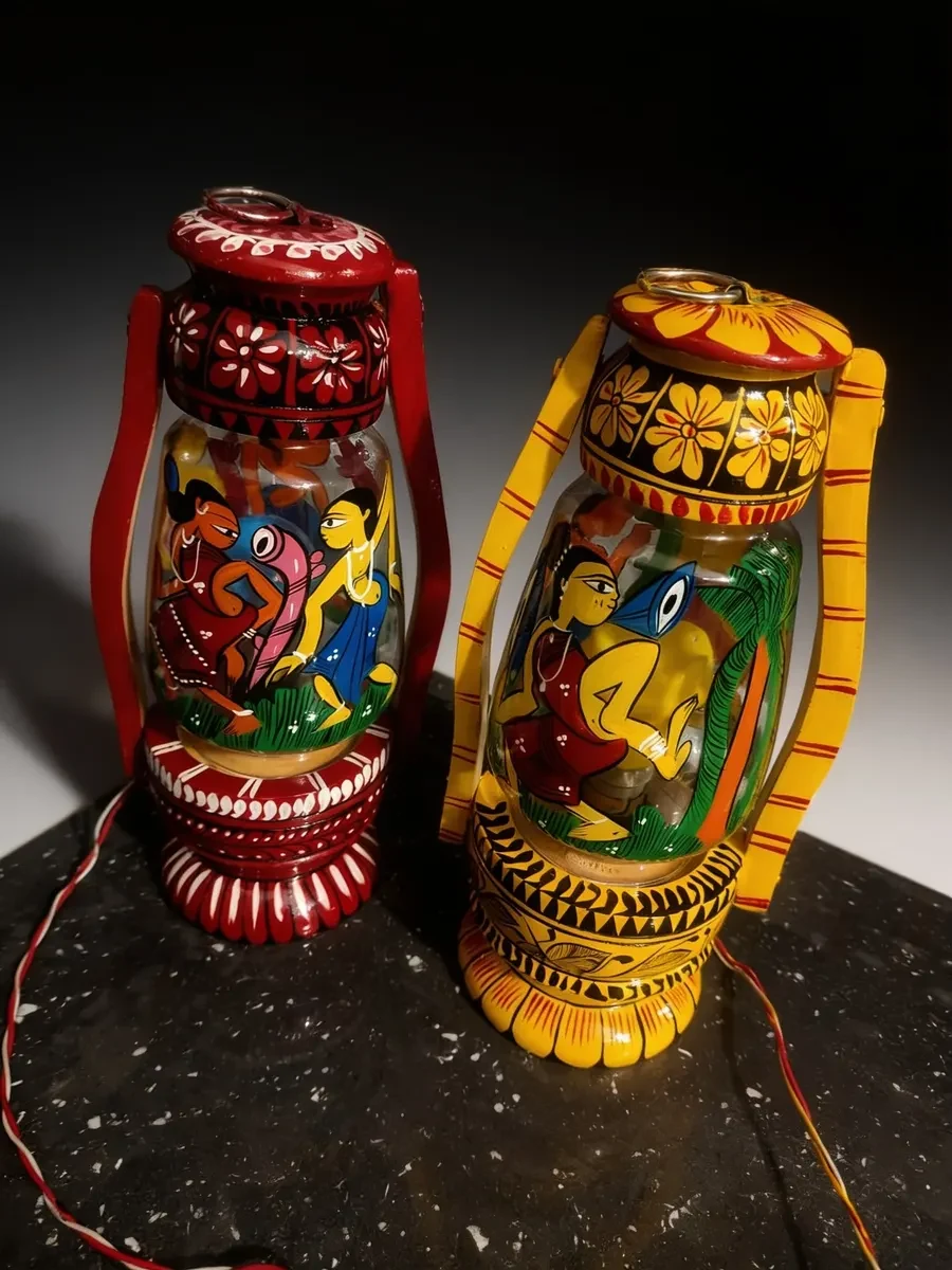 Handcrafted Kalighat Art Lantern Set (Set of 2)
