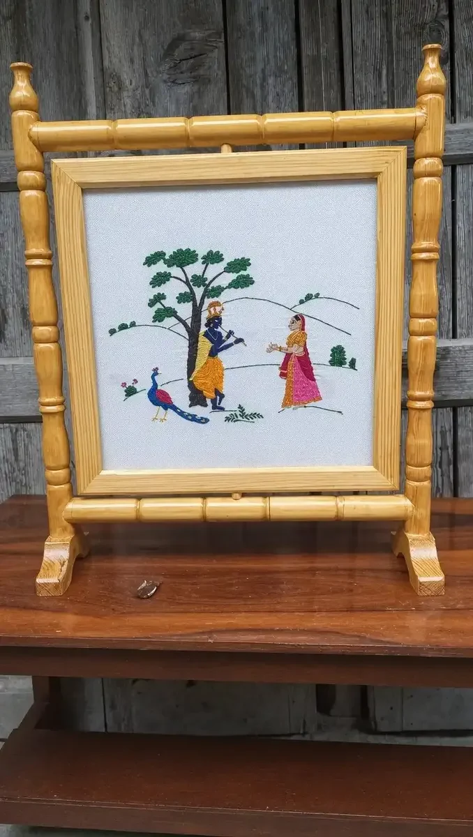 Handcrafted Krishna Radha Himachali Rumal Painting (1 Foot)