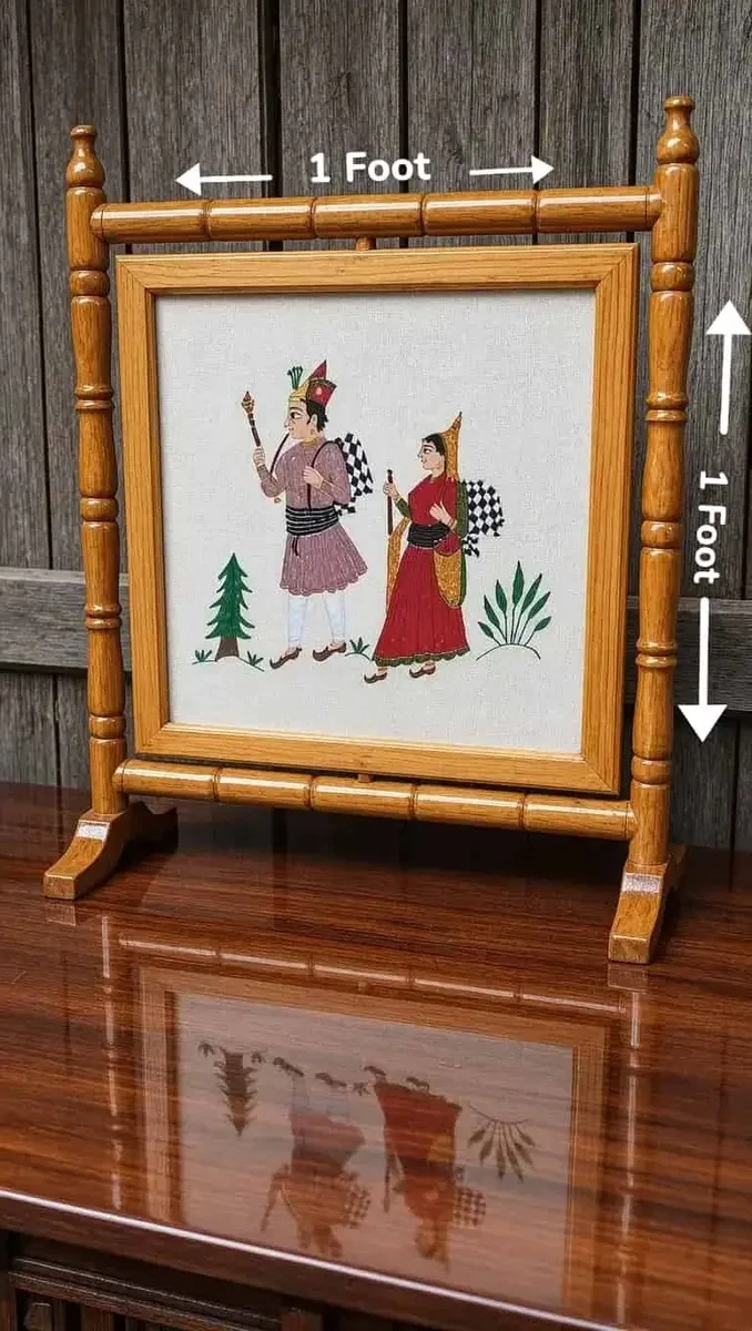 Handcrafted Royal Couple Himachali Rumal Painting (1 Foot)