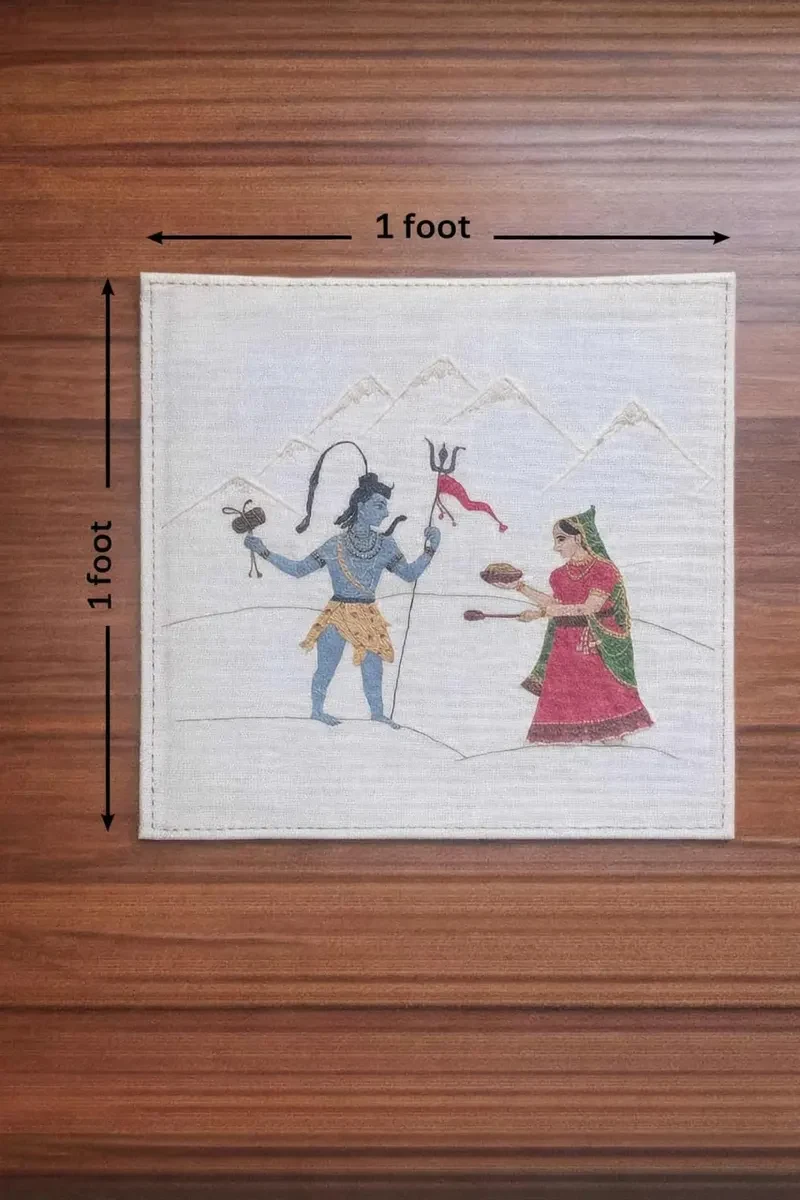 Handcrafted Shiva Parvati Himachali Rumal Painting (1 Foot)