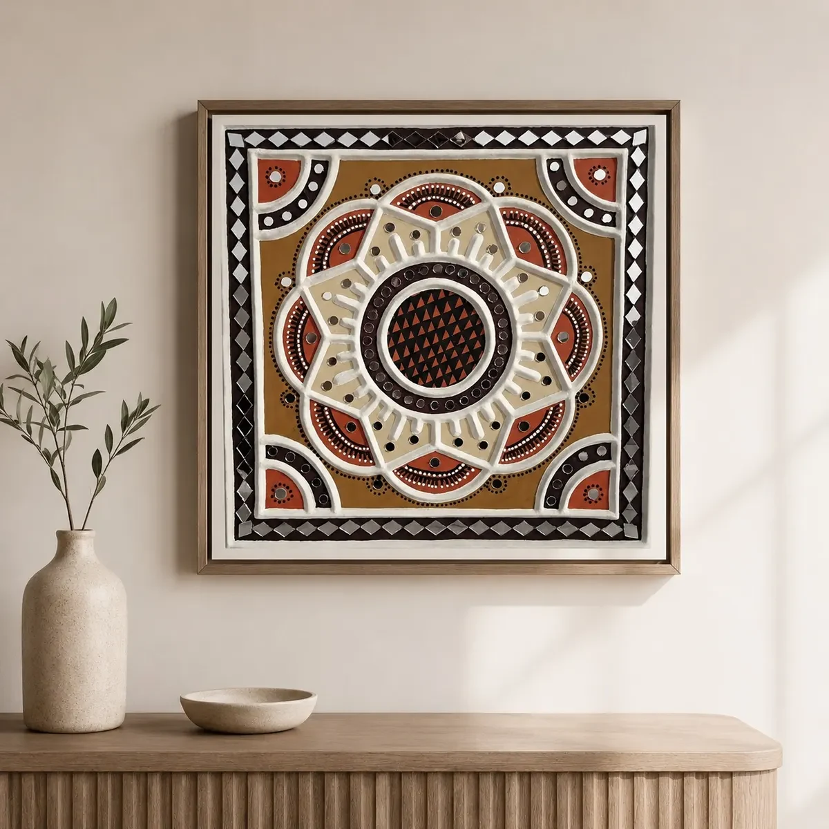 Handcrafted Traditional Lippan Art Decorative Wall Hanging (12 × 12 Inch)