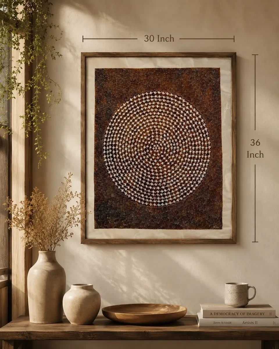 Handcrafted Tribal Warli Dot Art – Warm Earth Rectangular (30 × 36 Inches)