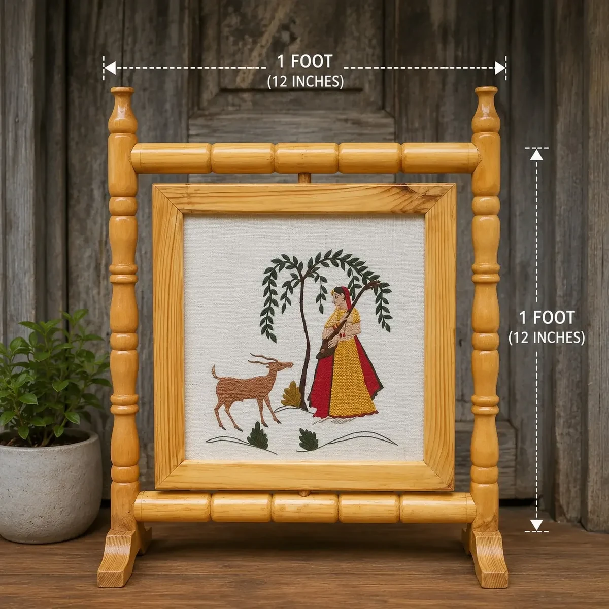 Handcrafted Woman & Deer Himachali Rumal Painting (1 Foot)