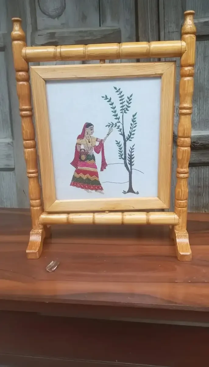 Handcrafted Woman and Tree Himachali Rumal Painting (1 Foot)
