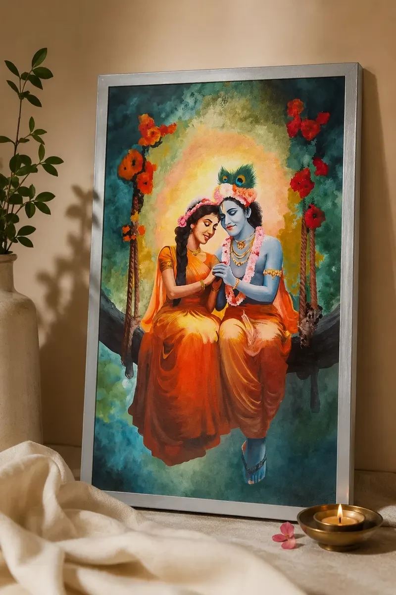 Handmade Lord Krishna Acrylic Canvas Painting (16 × 29 Inches)