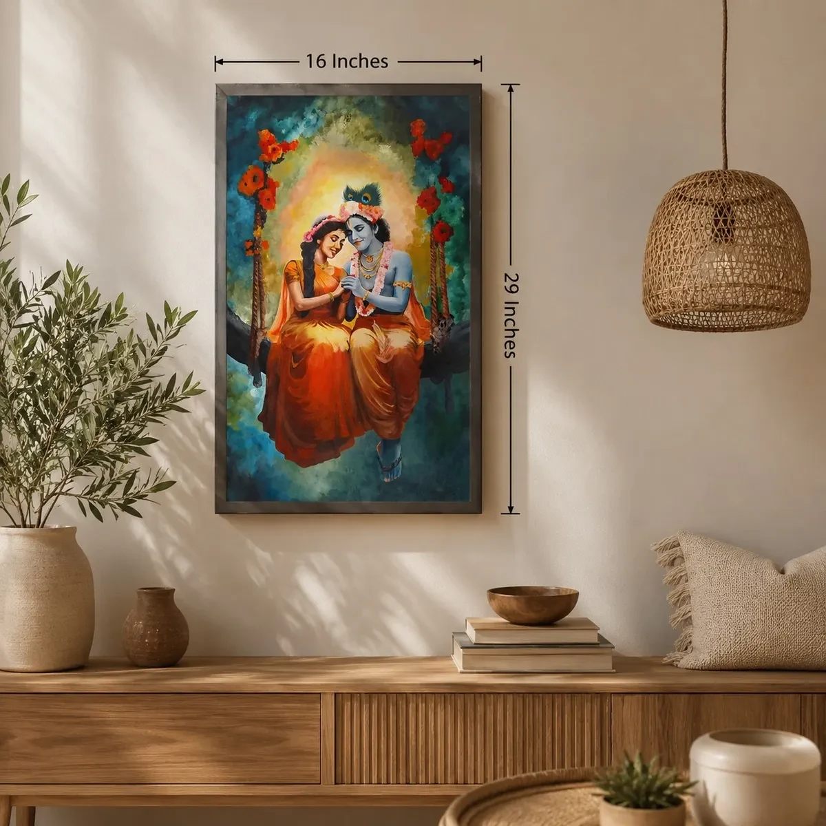 Handmade Lord Krishna Acrylic Canvas Painting (16 × 29 Inches)