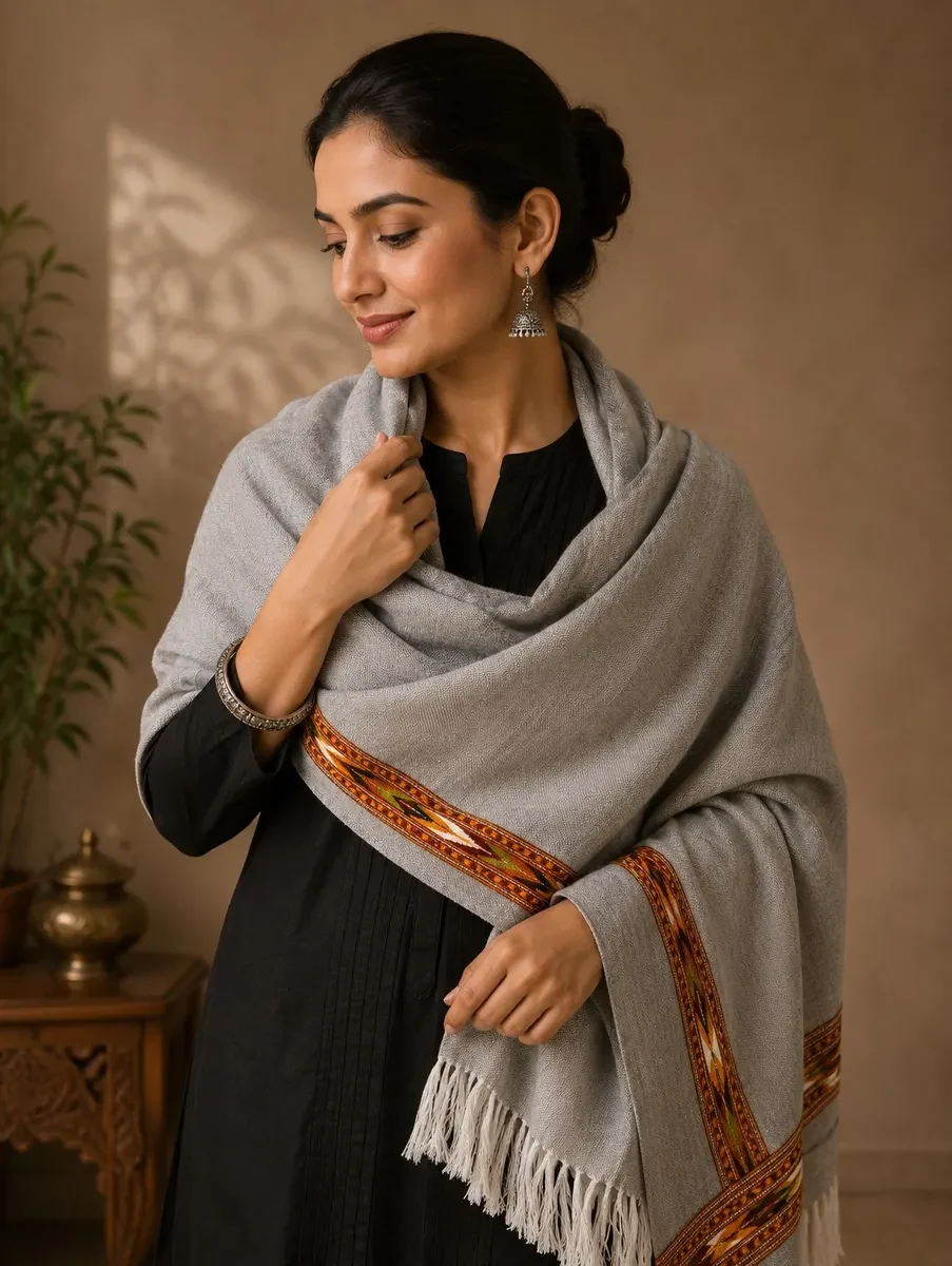 Himachali Handwoven Grey Traditional Shawl