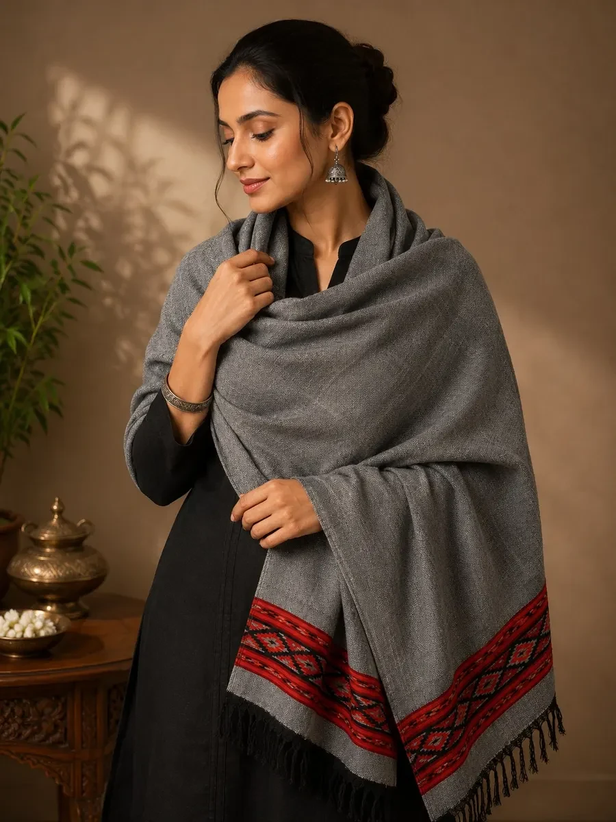 Himachali Handwoven Sheep Wool Shawl (Double Border)