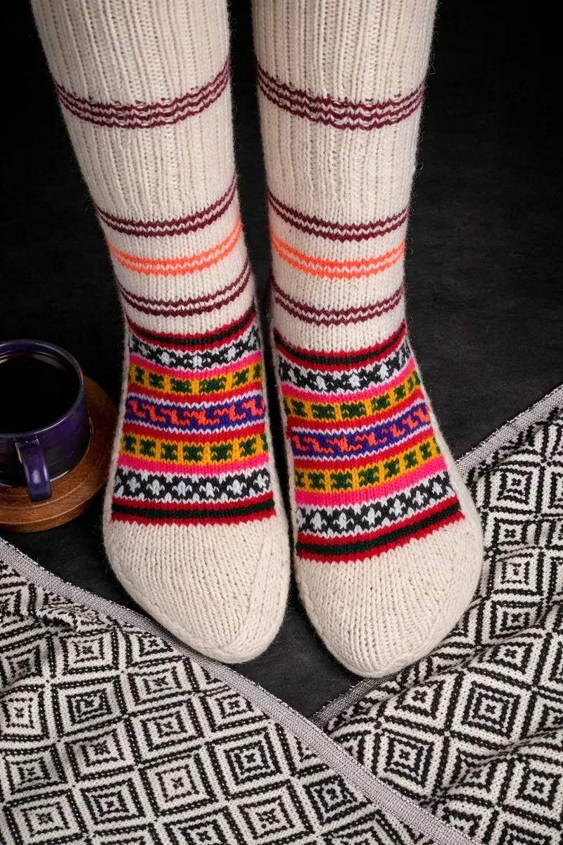 Himachali Handwoven Wool Socks - Traditional Multicolour