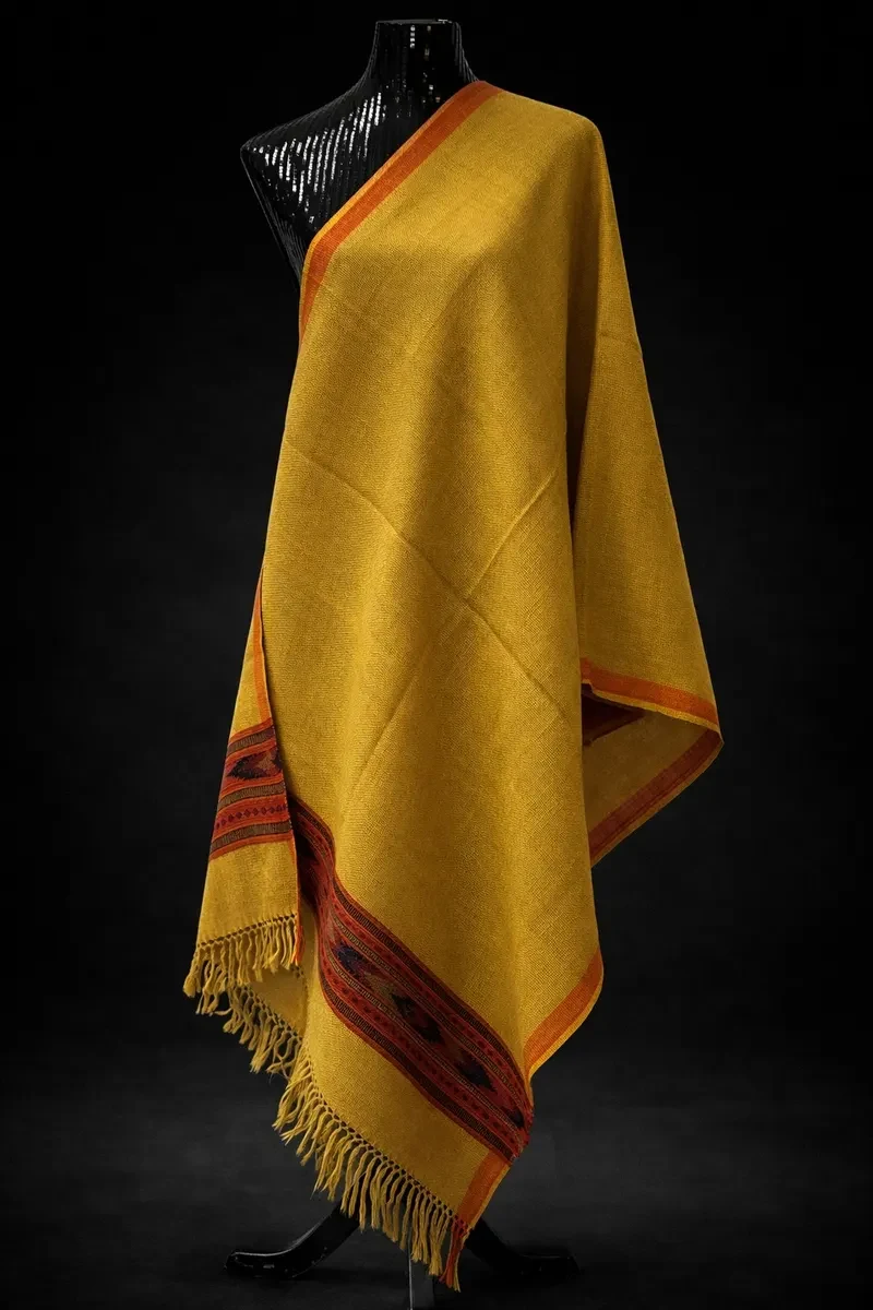 Himachali Kullu Handwoven Wool Shawl - Traditional Border