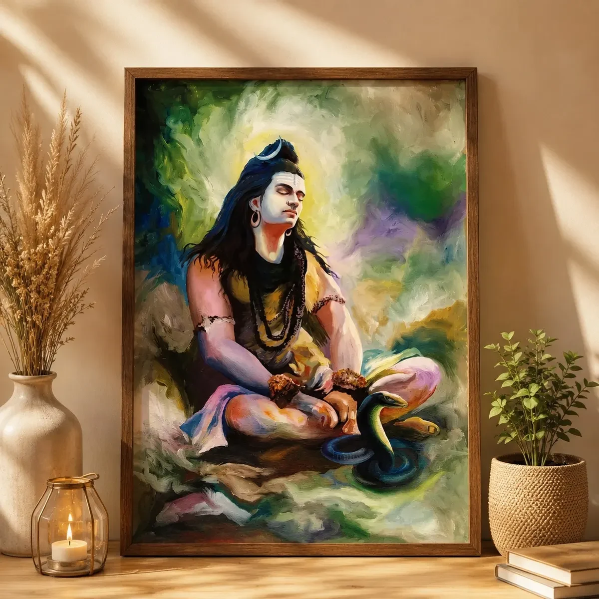 Karnataka Handmade Lord Shiva Meditation Acrylic Canvas Painting (18 × 28 Inches)