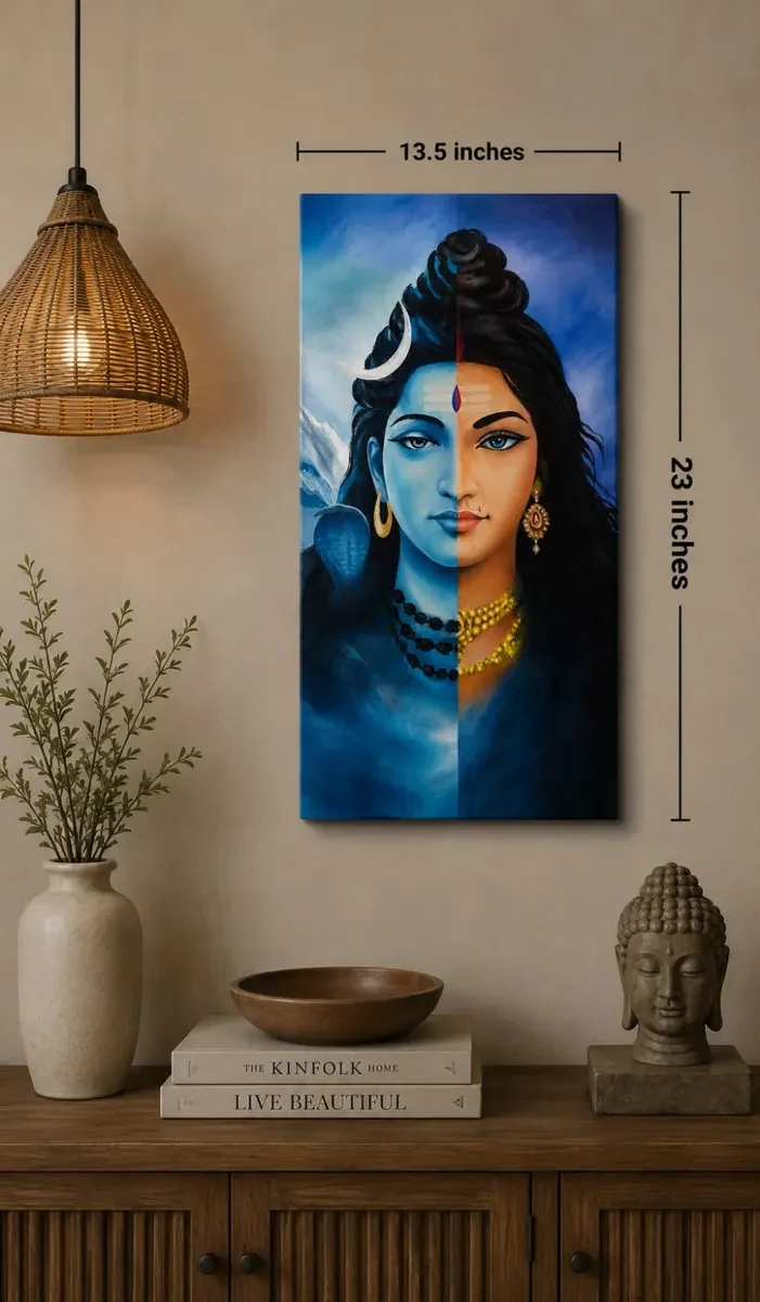 Karnataka Handpainted Ardhanarishvara Acrylic Canvas Painting (13.5 × 23 Inches)