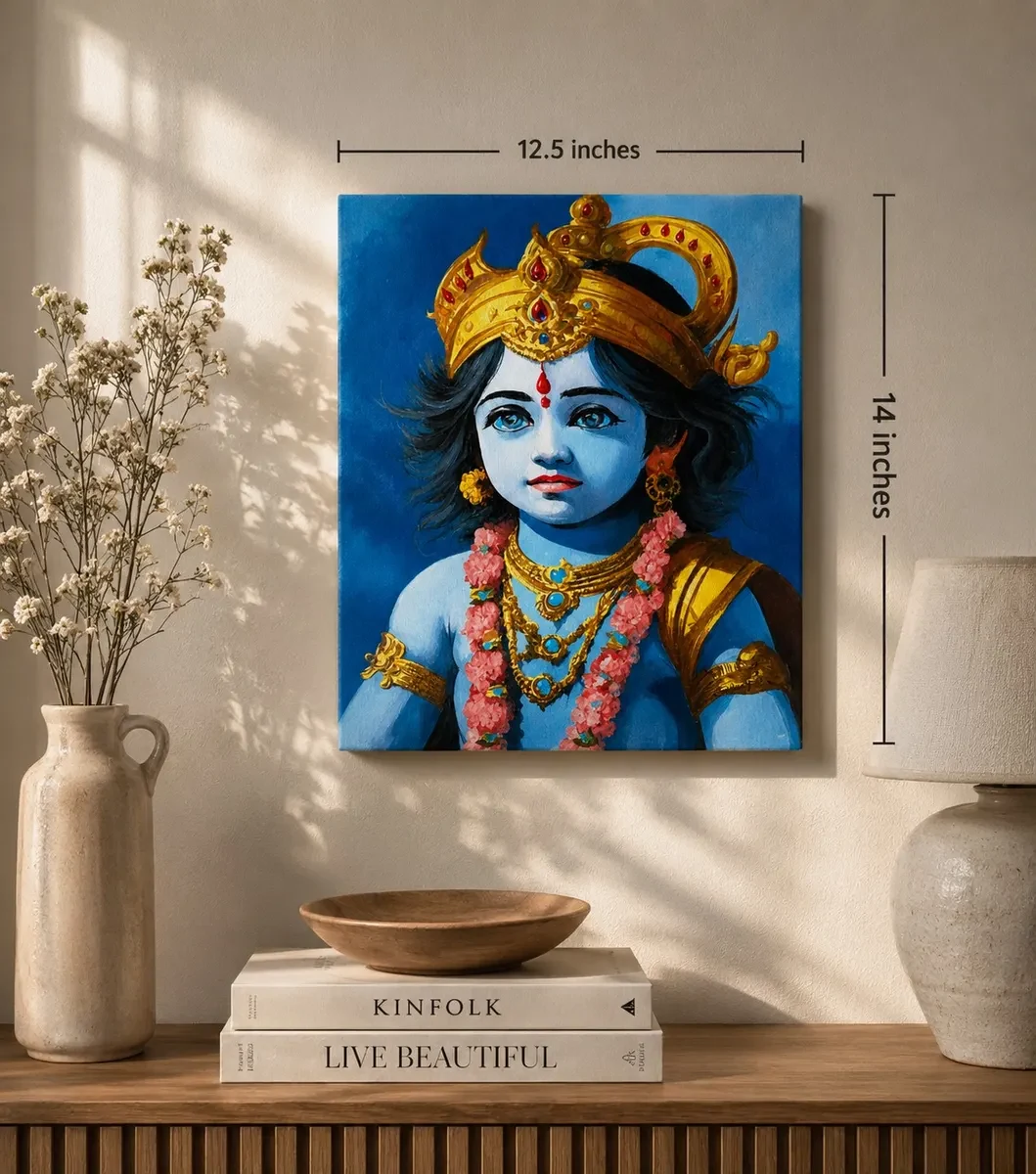 Karnataka Handpainted Bal Krishna Acrylic Canvas Painting (12.5 × 14 Inches)