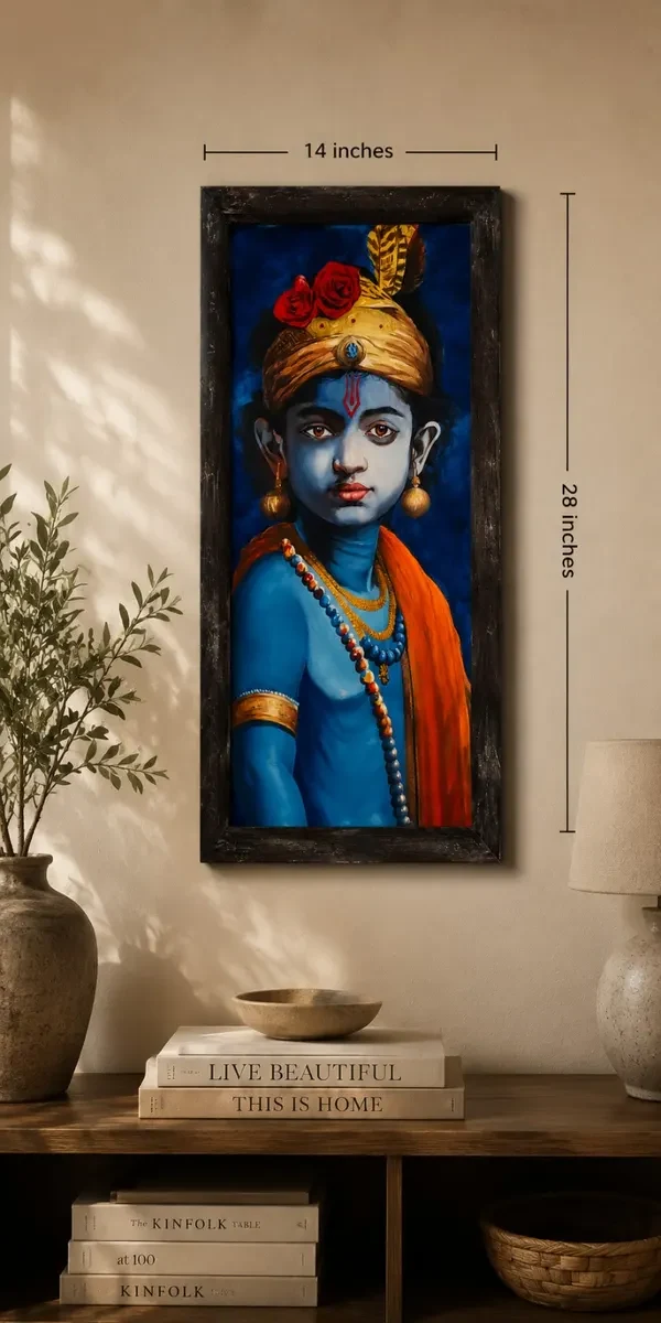 Karnataka Handpainted Bal Krishna Acrylic Canvas Painting (14 × 28 Inches)