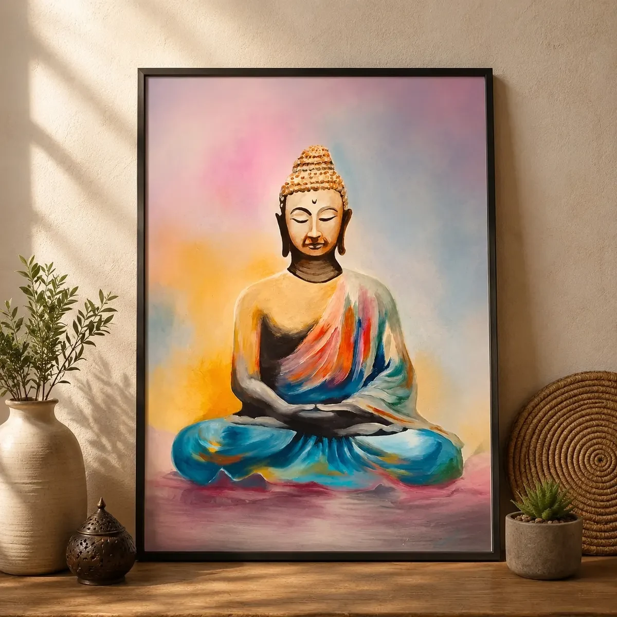 Karnataka Handpainted Buddha Acrylic Canvas Wall Painting (19 × 28 Inches)