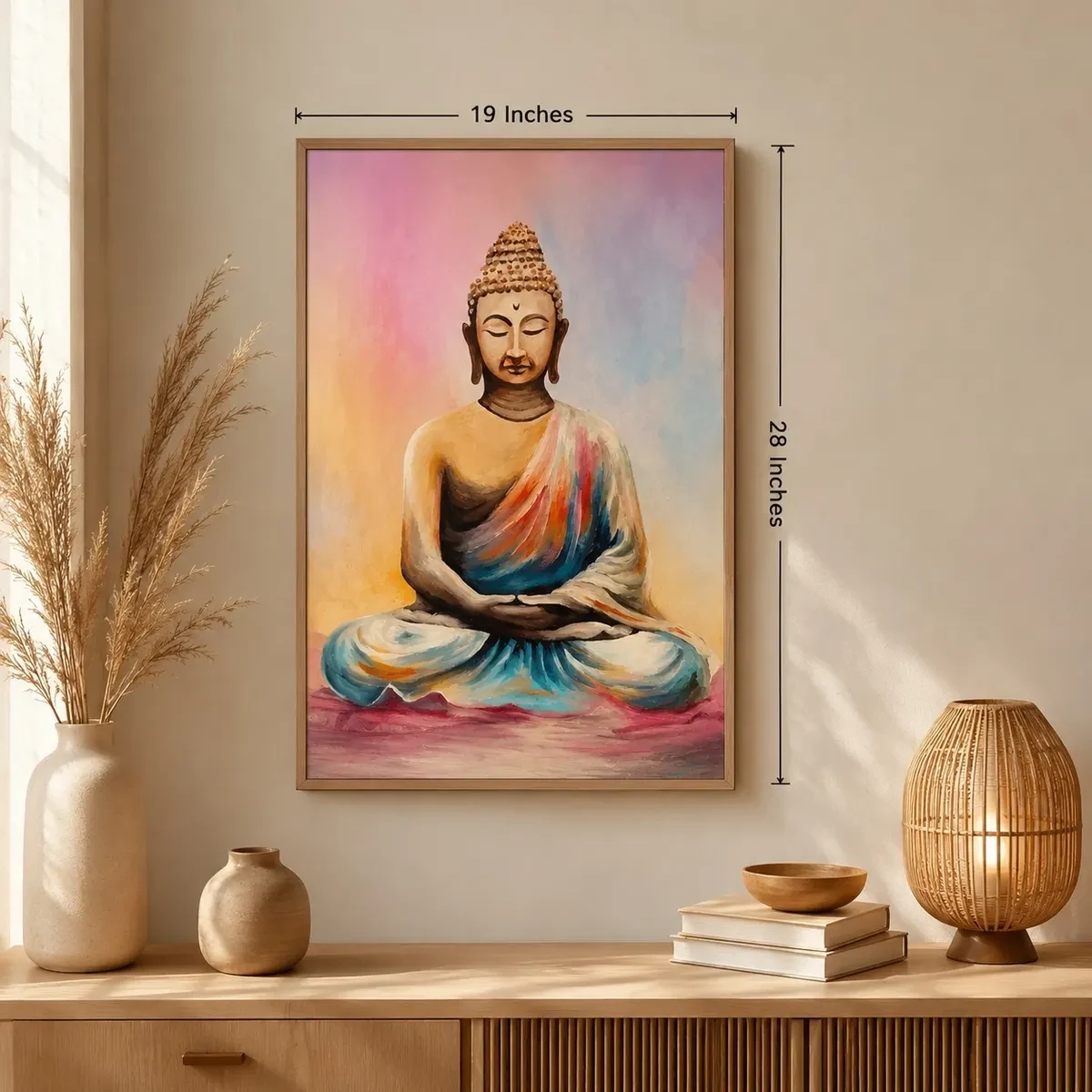Karnataka Handpainted Buddha Acrylic Canvas Wall Painting (19 × 28 Inches)