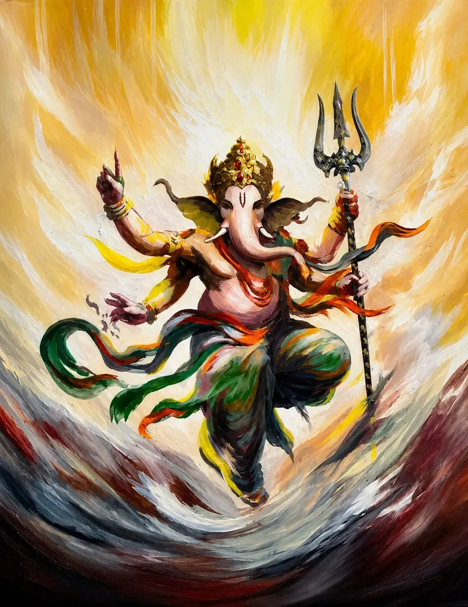 Karnataka Handpainted Lord Ganesha Acrylic Canvas Painting (10 × 13.5 Inches)